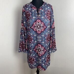 White House Black Market Shift Dress Women's M‎ Multi Color V Neck Flared Sleeve